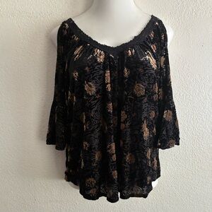 Always Indigo Black Gold Floral Velvet Cold-Shoulder Women's Top L